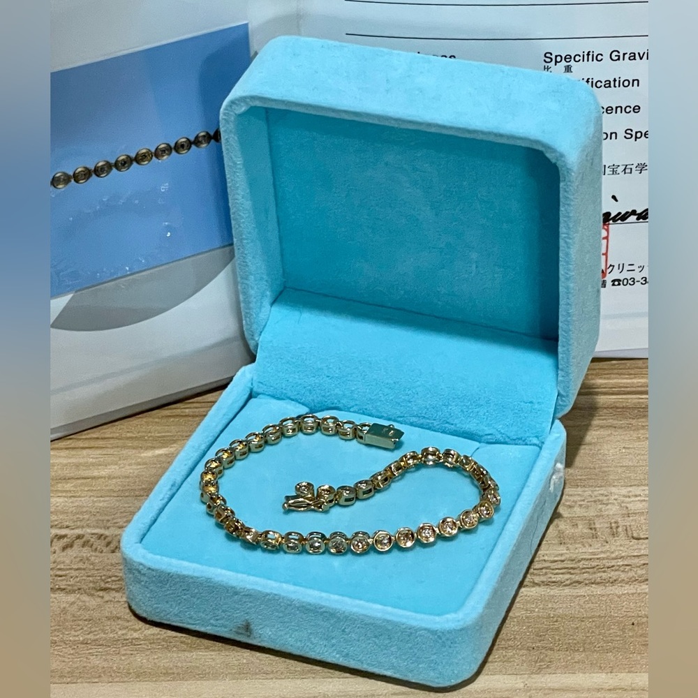 K18 18K RealGold Japan Natural Diamond Tennis Bracelet Dainty Petite - Picture 10 of 12
